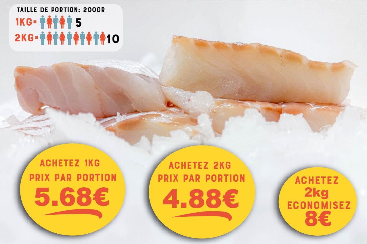 Cabillaud (Gadus morhua) Portion de Filet Sans peau