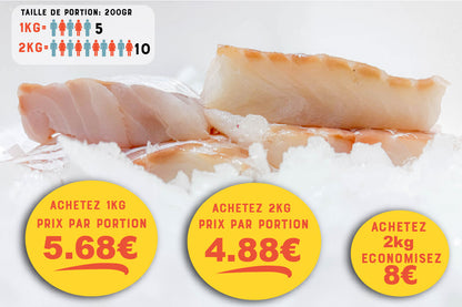 Cabillaud (Gadus morhua) Portion de Filet Sans peau