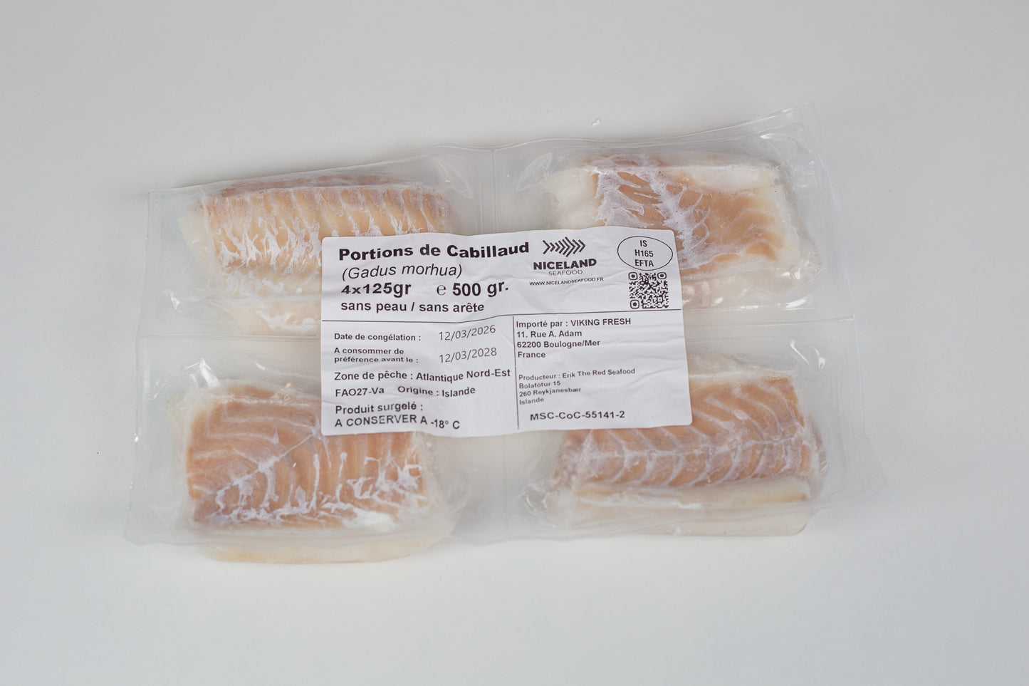 Frozen cod portions