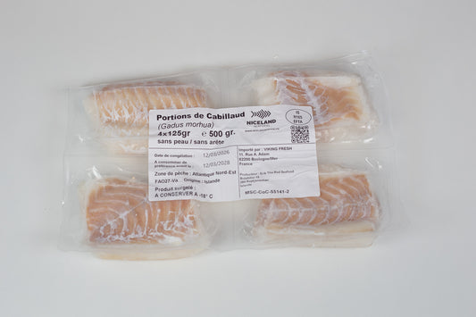 Portions de cabillaud congelées