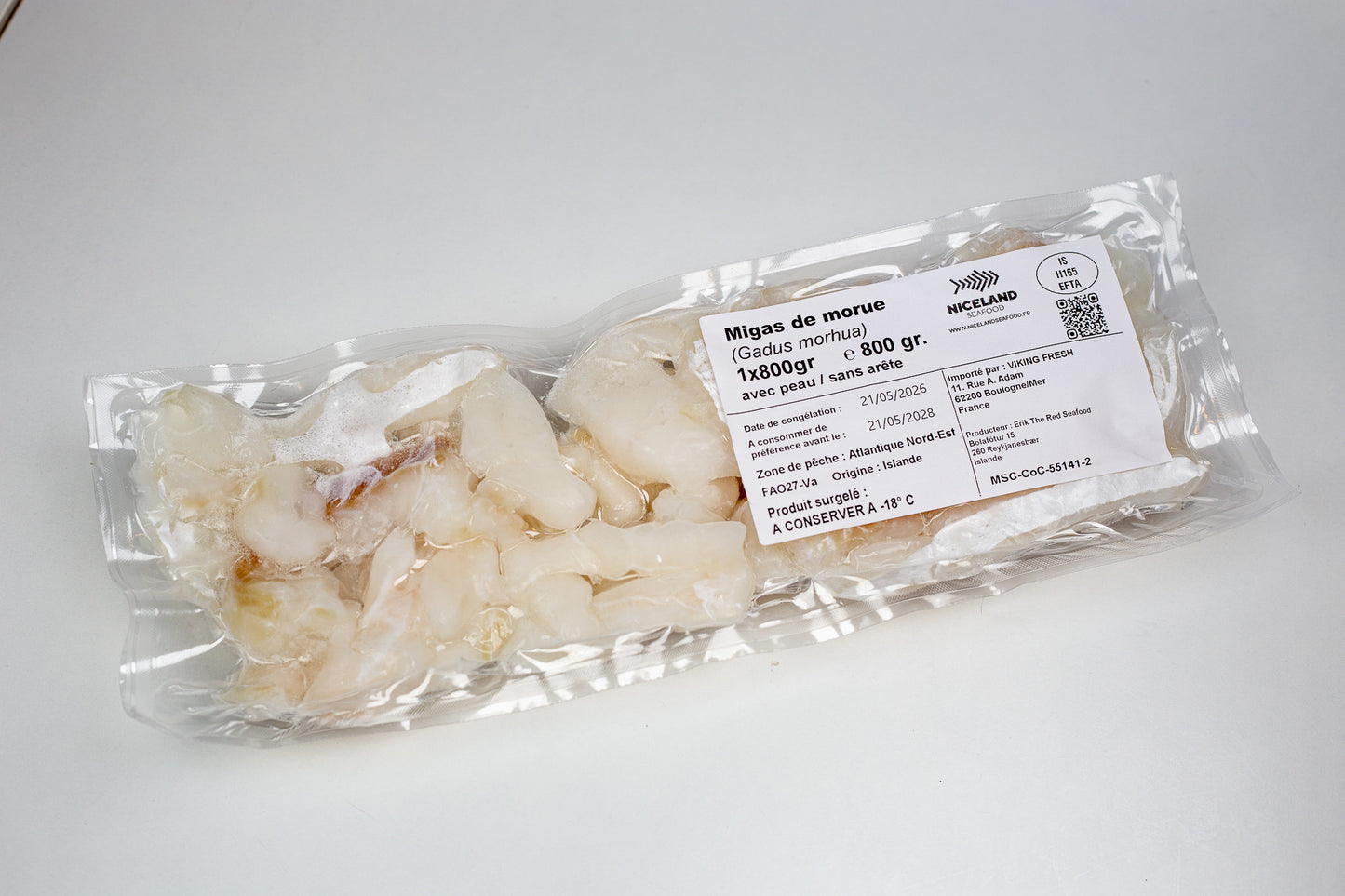 Effiloché de morue légèrement salée (Bacalhau) congelé