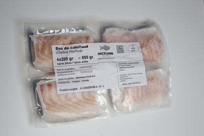 Dos de cabillaud sans peau congelés