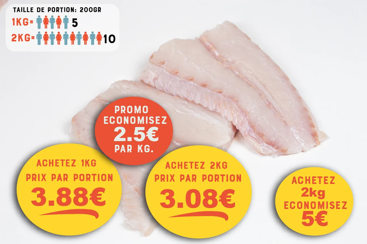 Lieu noir (Pollachius virens) Portion de filet Sans peau