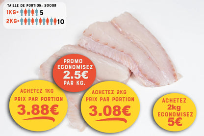 Lieu noir (Pollachius virens) Portion de filet Sans peau