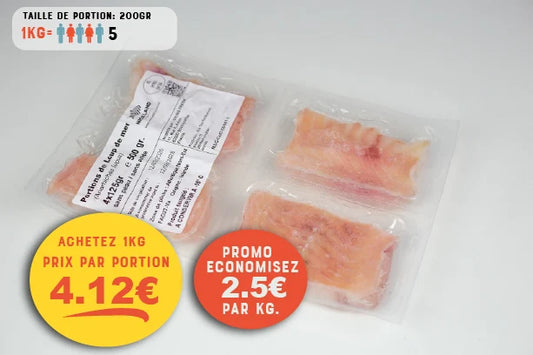 Portions de loup de mer congelées